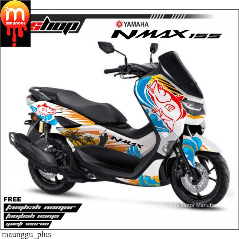 Sticker Decal NMAX 155 Full Body Motif Fish putih biru variasi