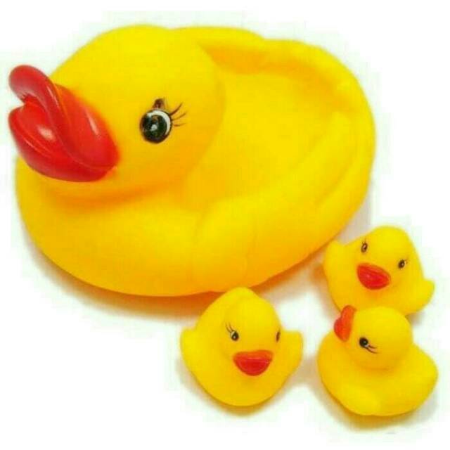 Bebek Vinil Kuning Induk 3 Anak Lucu Mainan Mandi Anak