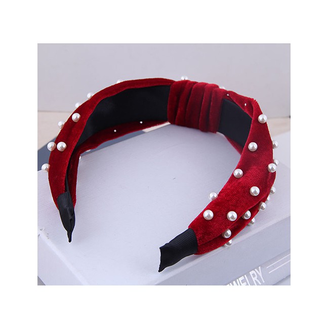 LRC Bando Fashion Nail Pearl Velvet Knotted Headband A59303