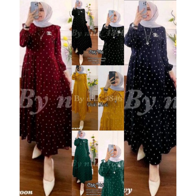 Gamis Polos susun polkadot Rayon premium terbaru