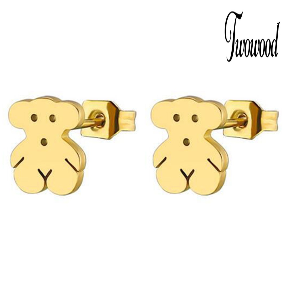 Anting Stud Bentuk Kartun Beruang Bahan Stainless Steel Untuk Wanita