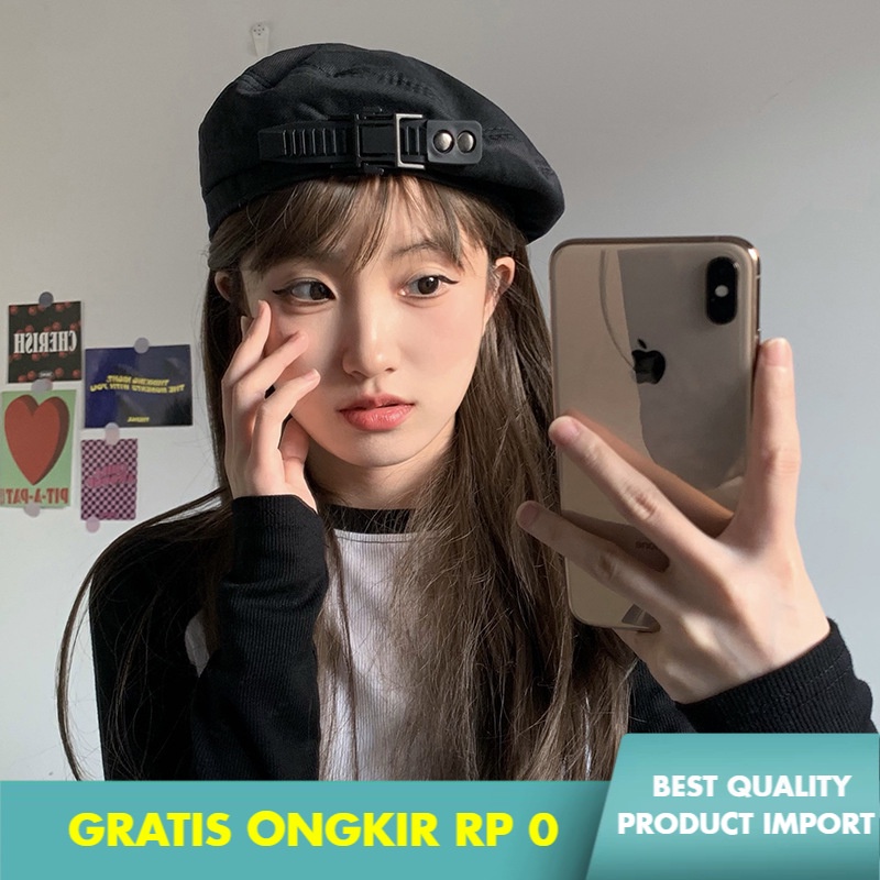 Topi Baret Fashion Wanita Jepang Kulit Cincin Baret Wanita    Pelukis Topi Niche Fashion All-Match t