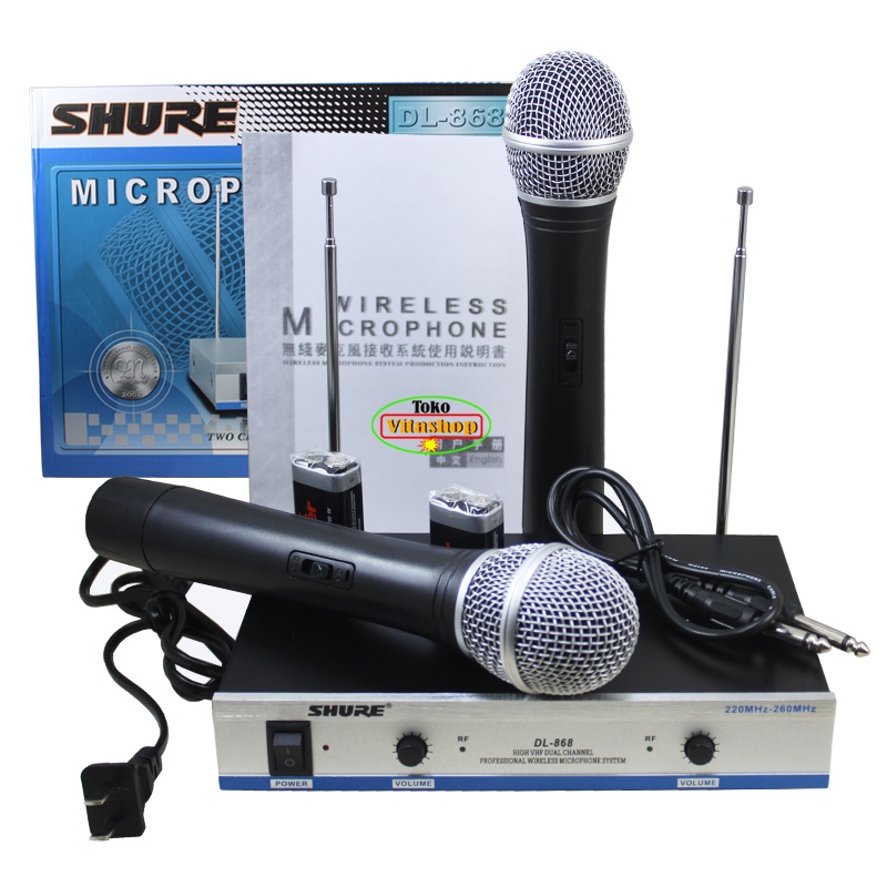 MIC WIRELESS SHURE DL-868 MICROPHONE WERLES 2 HANDLE MIK KARAOKE