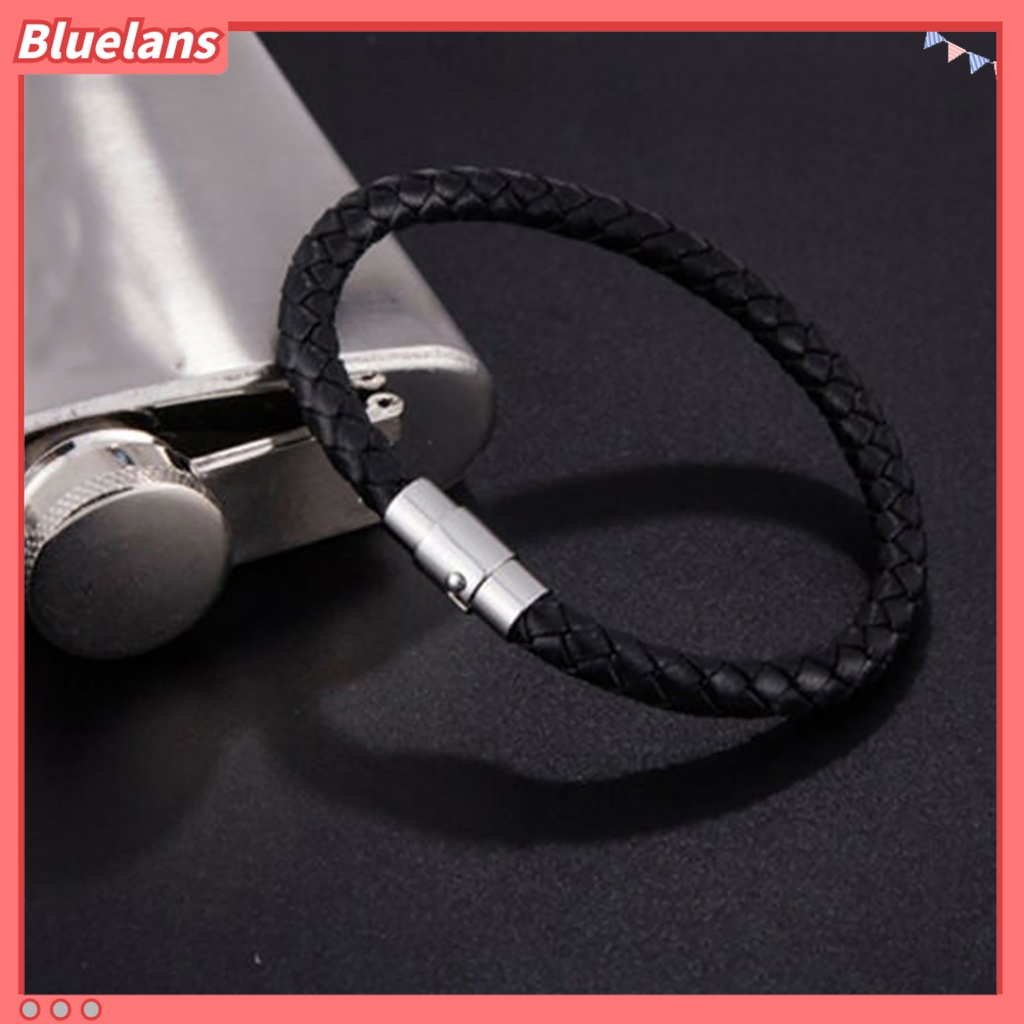 Bluelans Bracelet Braided with Magnetic Buckle Faux Leather Versatile Men Hand Chain