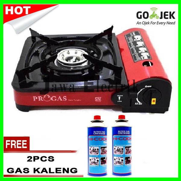 Paket progas Kompor Portable / Camping + 2 Gas Kaleng HI-COOK 230 original