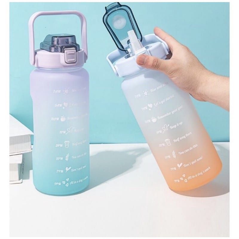 Tumbler 2L Free Sticker // Botol Minum Gradasi Pelangi 2 liter Viral Botol Motivasi Penanda Waktu