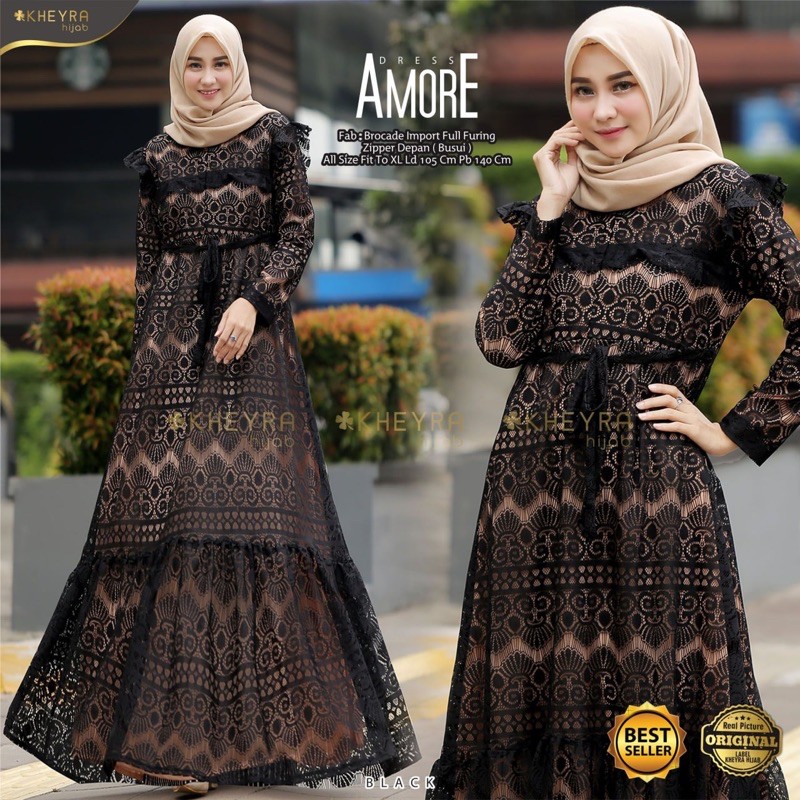 Gamis kondangan ibu muda bahan brokat premium. Amore dress hitam panjang by Kheyra