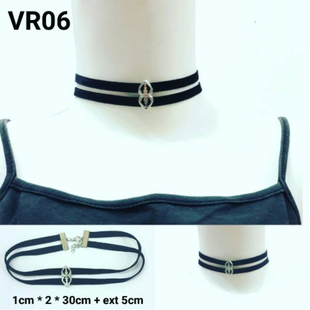 KALUNG KOREA CHOKER VELVET RIBBON DOUBLE LAYER BLACKK  VR06