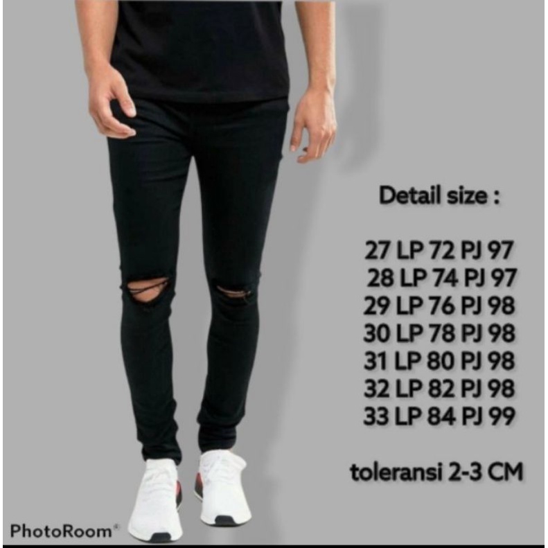 celana panjang jeans pensil sobek2 pria, street/mellar