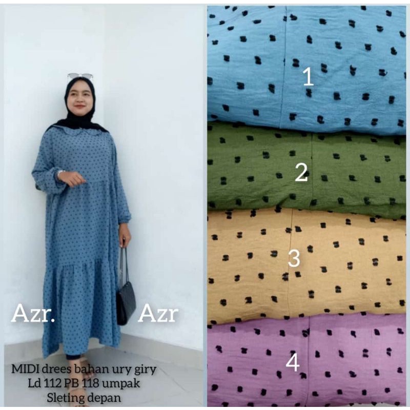 Middi Dress Gamis Wanita Bahan uri giri 2 Tone Nyaman Adem Dipakai