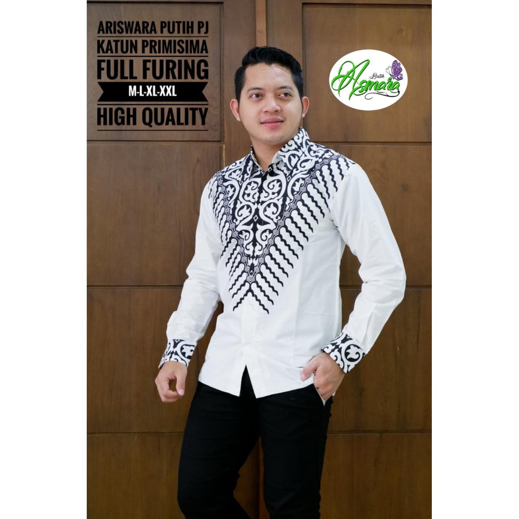 ARISWARA PUTIH ASMARA BATIKSOLOAMANAH KEMEJA BAJU BATIK PRIA SOLO LENGAN PANJANG PENDEK LAPIS FURING ATASAN BATIK PREMIUM MODERN KATUN HALUS ARGO LAWU ANGGORO CATUR LASEM SETRO BASOPI SOGAN LURIK ELANG NAGA MERAH MERAK MERAH BISMA SETRO BIRU AFTANA HITAM