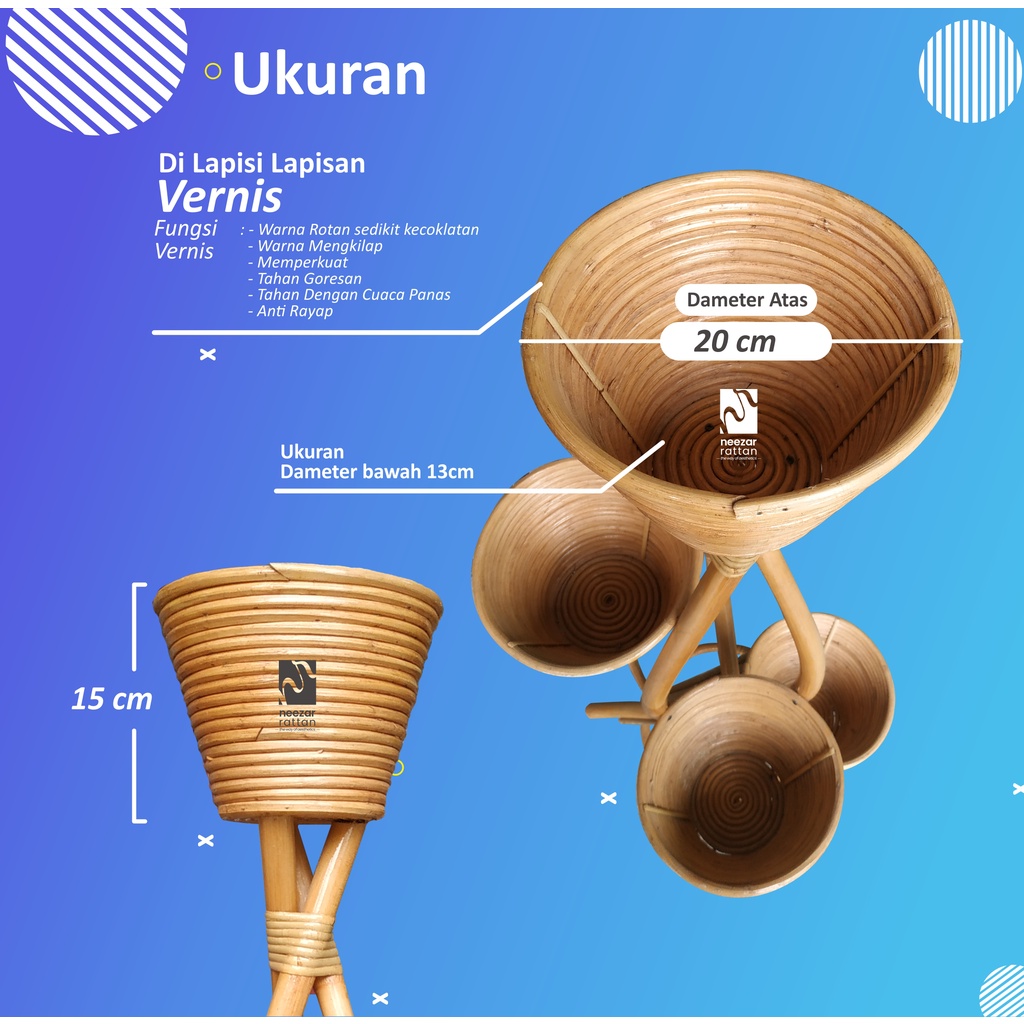 Vas Pot Guci Tempat Bunga dari rotan tinggi 100 cm