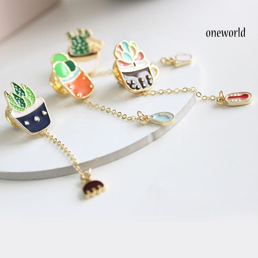 OW@ Lovely Unisex Succulent Potted Cactus Pendant Brooch Pin Badge Bag Ornament