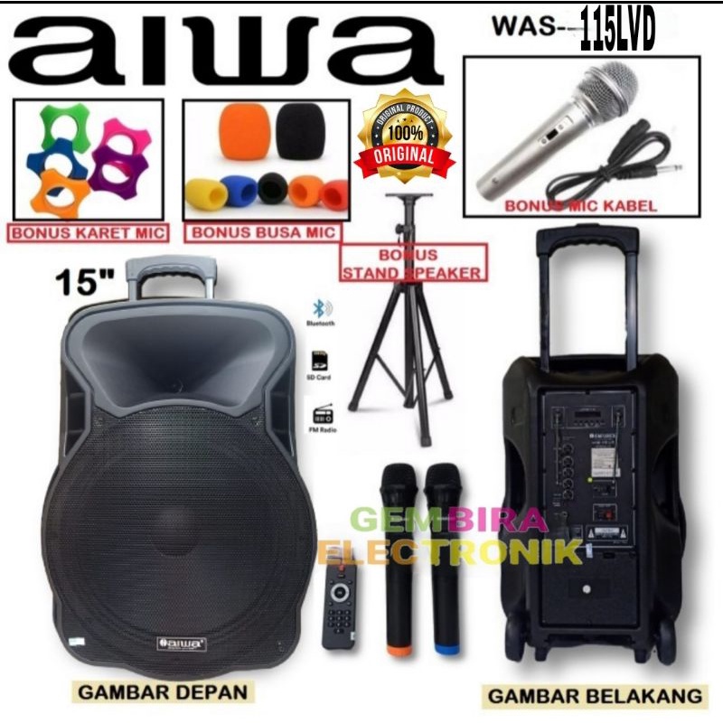 Speaker Aktif Portable Wirelless 15 inch Aiwa was 115lvd 115 lvd USB Bluetooth Original