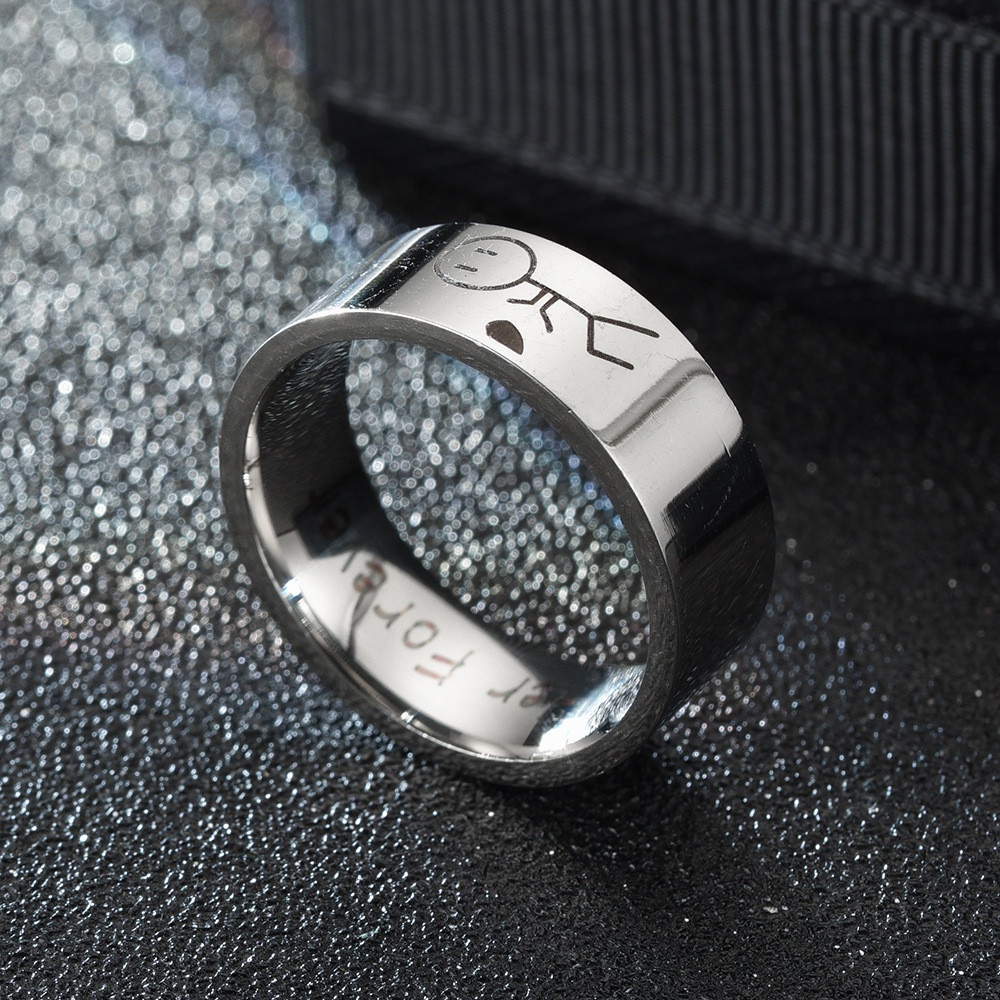 1pc Cincin Pasangan Bahan Titanium Steel Warna Silver Hitam Untuk Pria / Wanita