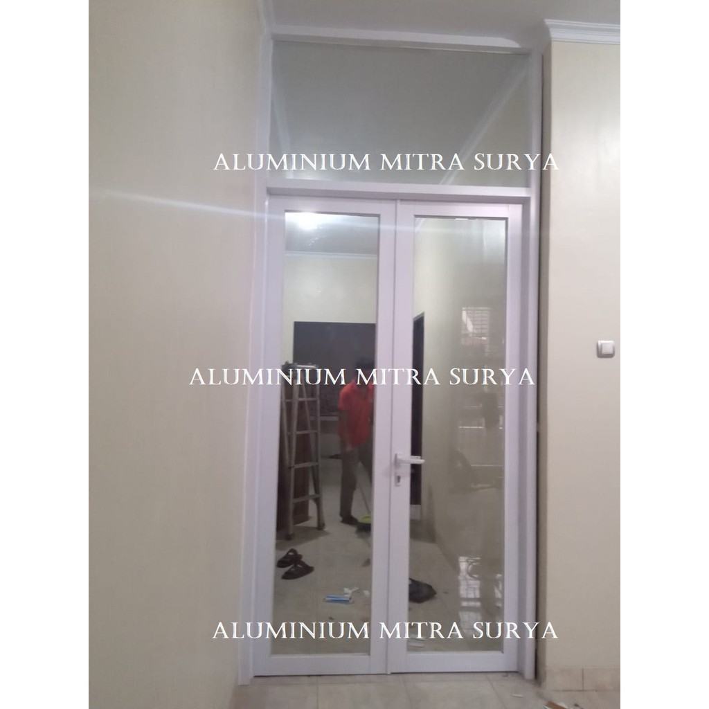 Kusen Pintu Kaca Aluminium Pintu Sliding Swing Lipat Almunium Toko Ruko Rumah Alexindo Putih Coklat 