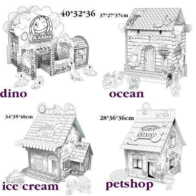 [ORGM] Mainan Edukasi DIY Mewarnai Puzzle Rumah Doodle Cardboard House Grafitti