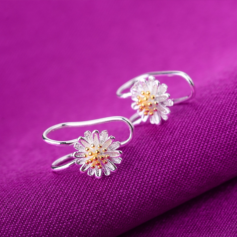 Indah Bunga Daisy Cerah Anting Klip Telinga Perhiasan Permen