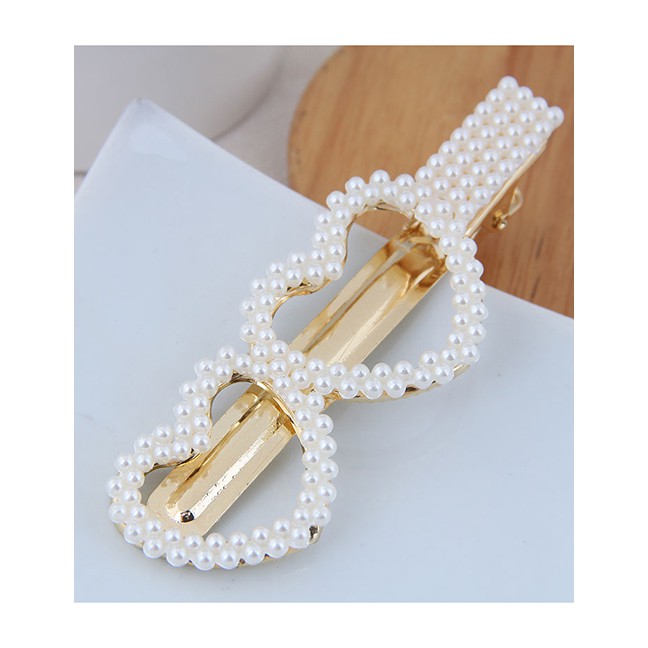 LRC Jepit Rambut Fashion Gold Imitation Pearl Small Flower Hairpin (double Heart) A58191