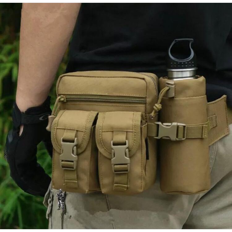 Tas Pinggang Pria Dengan Tempat Botol Minum / Tas Pinggang Pria Army / Tas Pinggang Tactical / Crossbody Bag