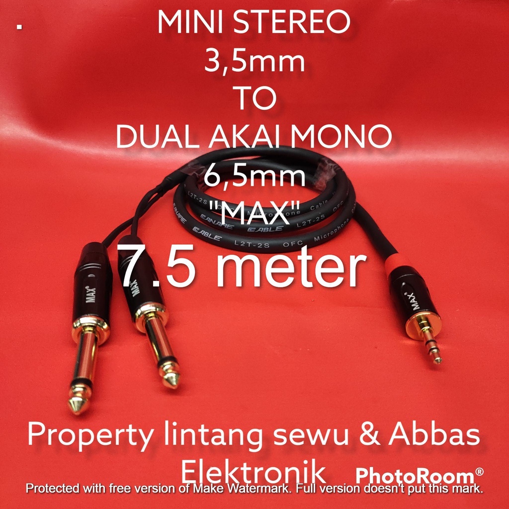 KABEL JEK MINI STEREO 3.5MM TO DUAL AKAI 6.5MM MAX 7.5 METER