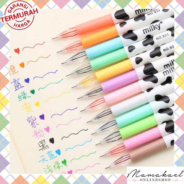 

Pulpen Gel Milky 1 Set isi 6 Pcs Warna Campur Acak MK159