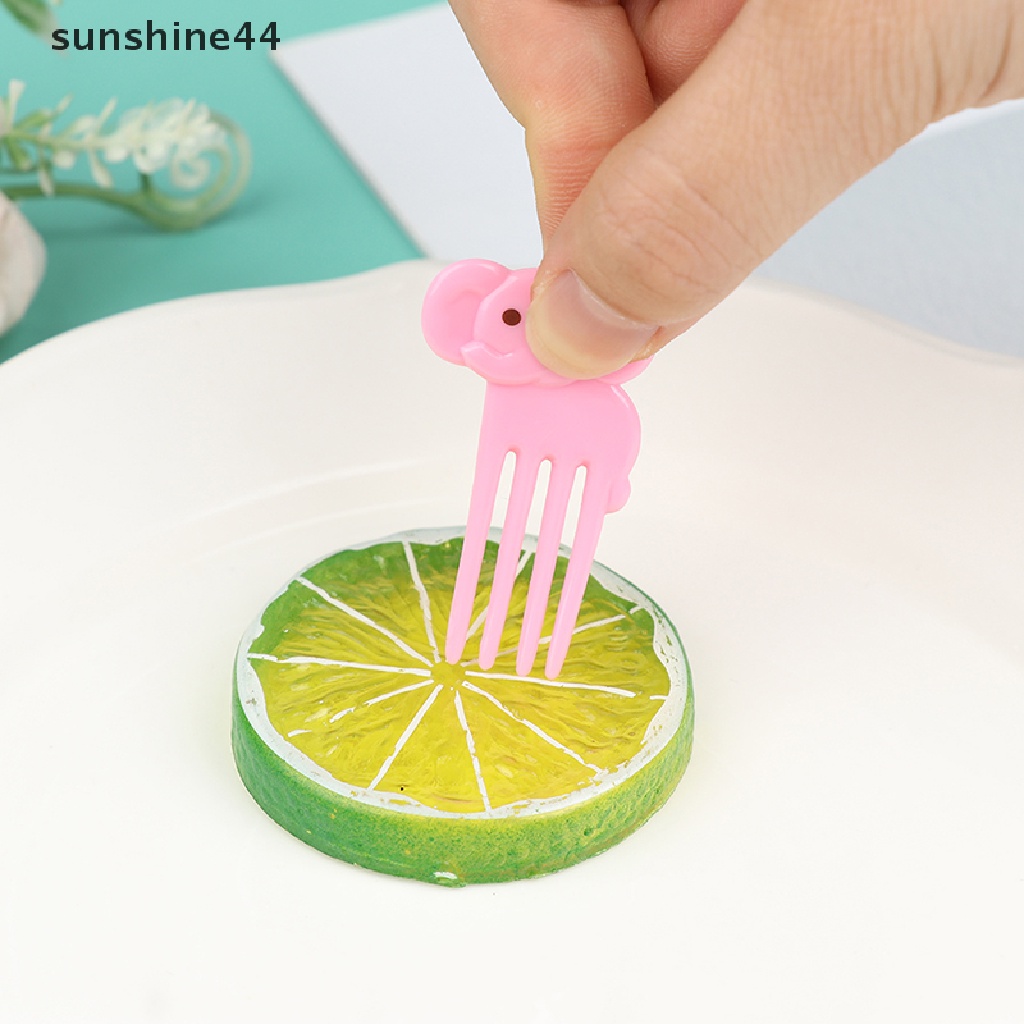 Sunshine 10Pcs Garpu Buah / Kue / Dessert Mini Desain Kartun Hewan Peternakan Untuk Anak