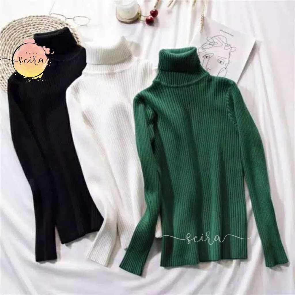 [BISA COD] Sweater Rajut Turtle Neck / Sweater Rajut Turtleneck Lengan Panjang Wanita / Sweater Rajut Longneck Wanita Ribbed