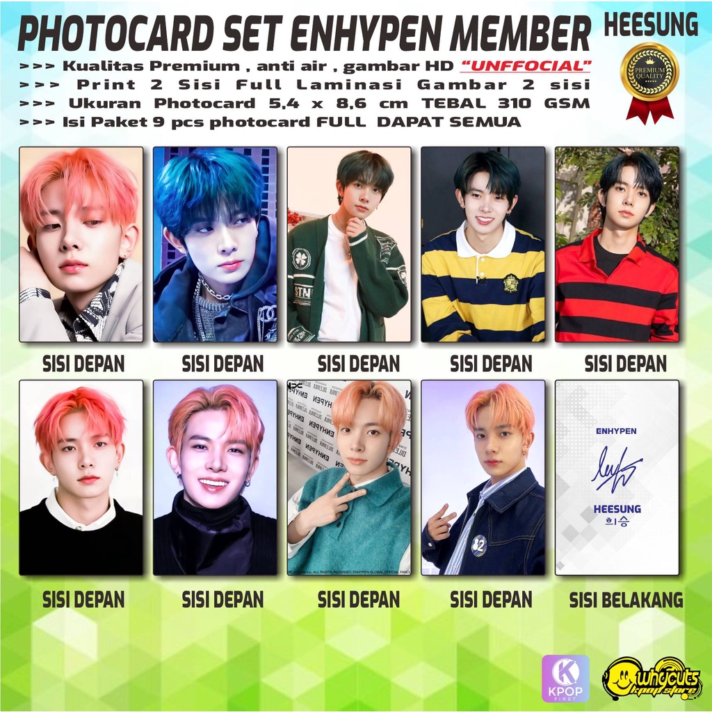 PHOTOCARD SET PC KPOP ENHYPEN MEMBER / PRINT 2 SISI FULL LAMINASI GLOSSY / ANTI AIR ISI 9 PCS