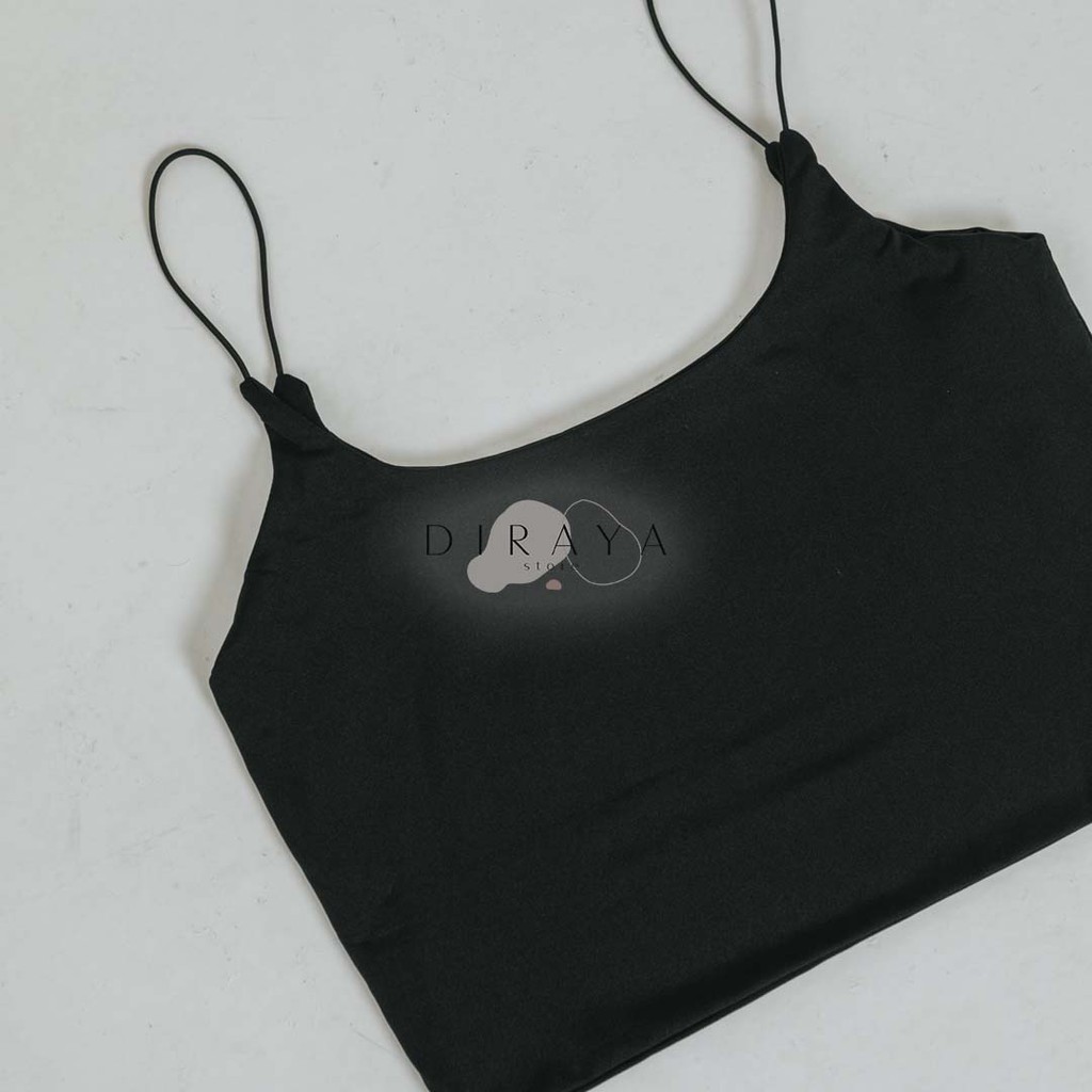 Diraya Tank Top Crop Top U Neck Tali Kecil-Hitam