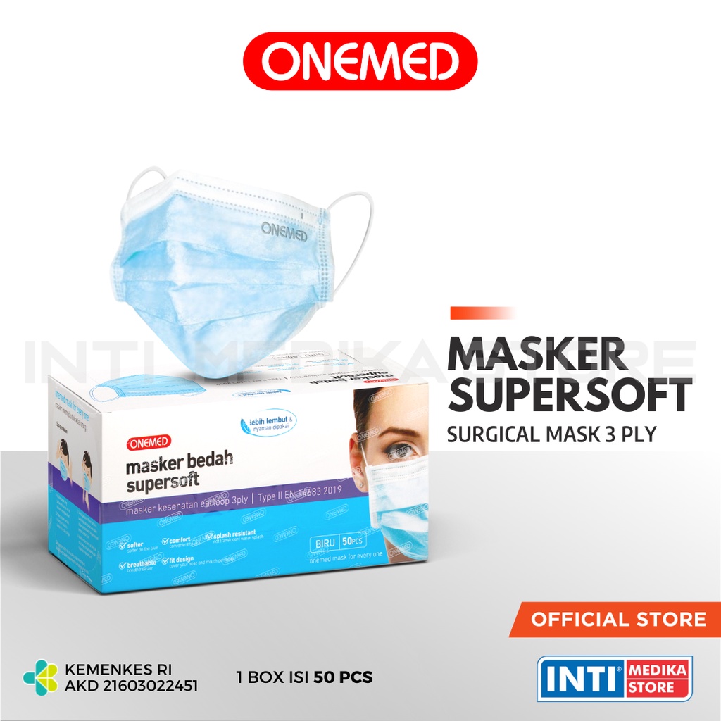 Jual ONEMED - Masker 3 Ply Surgical SuperSoft Premium BIRU (Kemasan ...