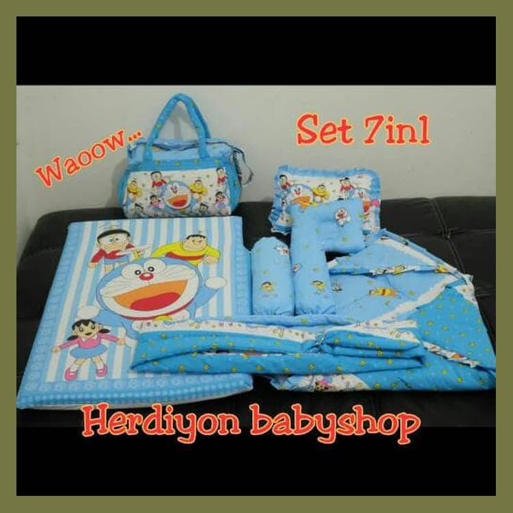 SET LENGKAP DORAEMON KASUR BAYI BANTAL GULING TAS SELIMUT GENDONGAN