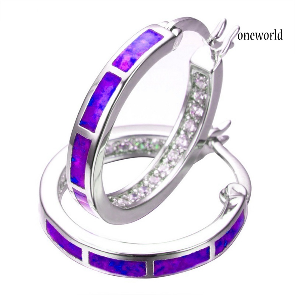 OW@ Earrings Dainty Rhinestone Inlaid Circle Shape Alloy Hoop Earrings for Party