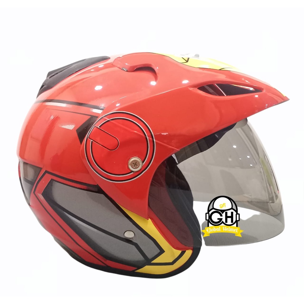 HELM HALF FACE MOTIF IRON MAN HALF FACE MURAH SNI SATU KACA