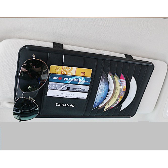 Holder Tempat CD Kaca Mata Pena Kartu Parkir E Toll Sunvisor DARENFU Mobil Kulit Sintentis Premium