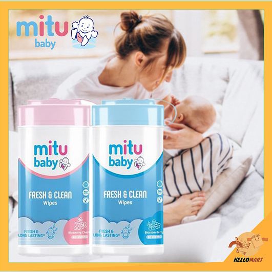 ORIGINAL Mitu Baby Wipes Bottle 60s / Tisu Basah Bayi Kemasan Botol Isi 60 Pcs / HELLOMARTID