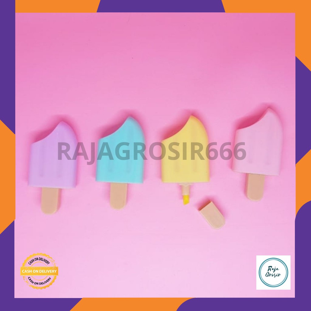 

COD set stabilo bentuk es krim isi 4 pcs termurah highlighter free pouch bening gratis lucu imut