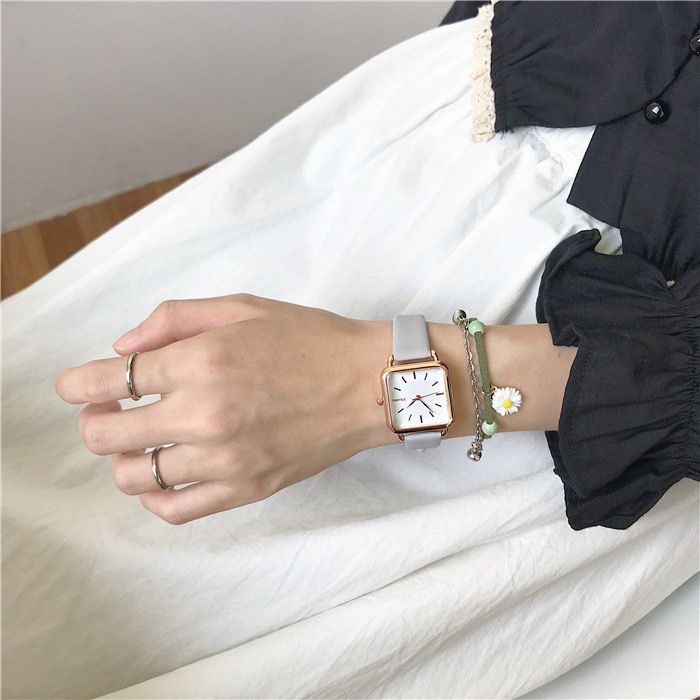 Jam Tangan Quartz Strap PU Analog Casual Gaya Retro Wanita Persegi Watch Korean Fashion RM029-ABU