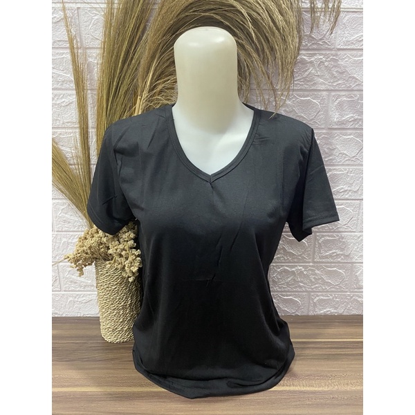 Kaos Wanita V neck Polos pendek L XL XXL Kaos Polos Pendek Wanita-Pendek-Hitam
