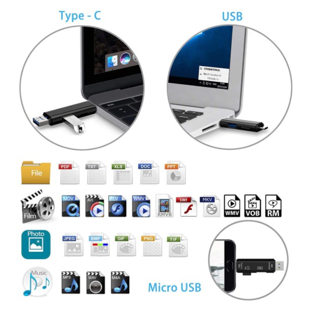 OTG 5 in 1 USB 3.0 Type C USB Micro USB SD TF Memory Card Read Adaptor HUB Handphone Card Reader