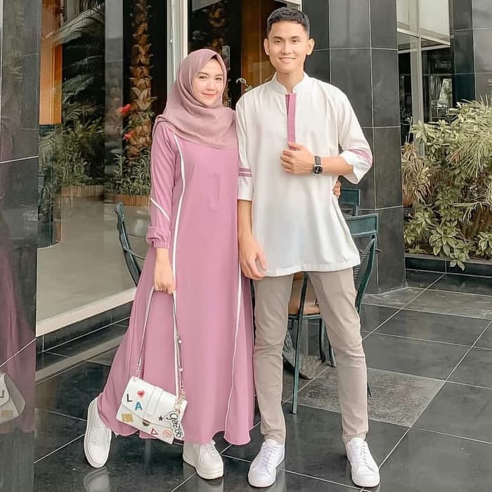 Gamis pink / Gamis wanita murah / koko putih pria : Farzana Couple CRM