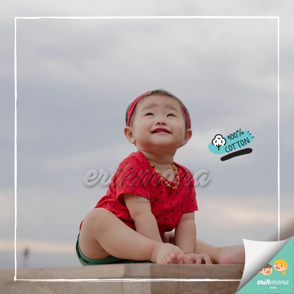 Ermon Baby - Baju Baby Laki Laki Perempuan Jumper Bayi Motif Buah Semangka Watermelon Lucu usia 0 - 12 Bulan