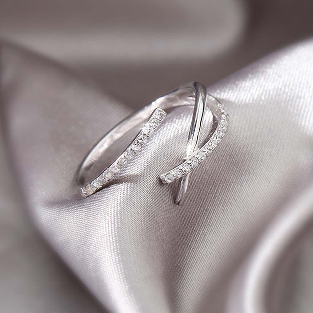 Mxbeauty Cincin Zircon Fashion Adjustable Garis Paralel Silang Warna Perak Berlian Gaya Korea