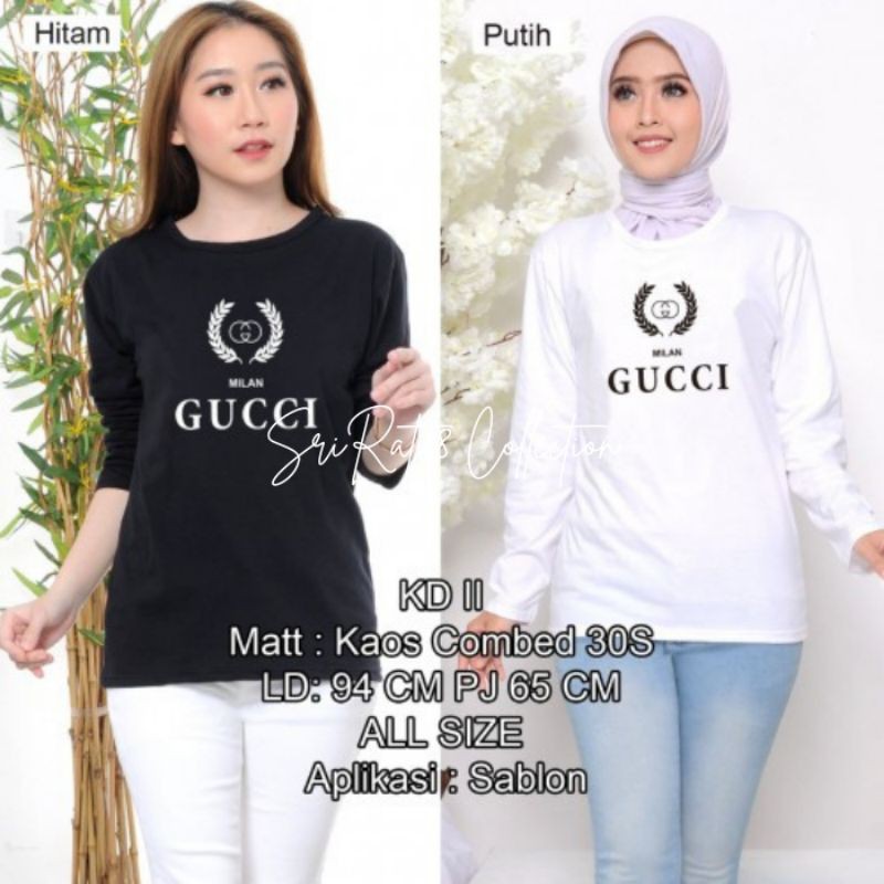SriRatu8 atasan wanita lengan panjang katun combed 30s kaos wanita GUCCI terbaru
