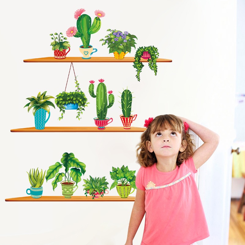 Reliza Wall Sticker Cactus In Style Pot Garden LDR9309 Stiker Dinding