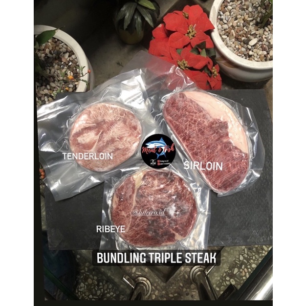 

PROMO BUNDLING TRIPLE WAGYU STEAK SIRLOIN-RIBEYE-TENDERLOIN | 600GR