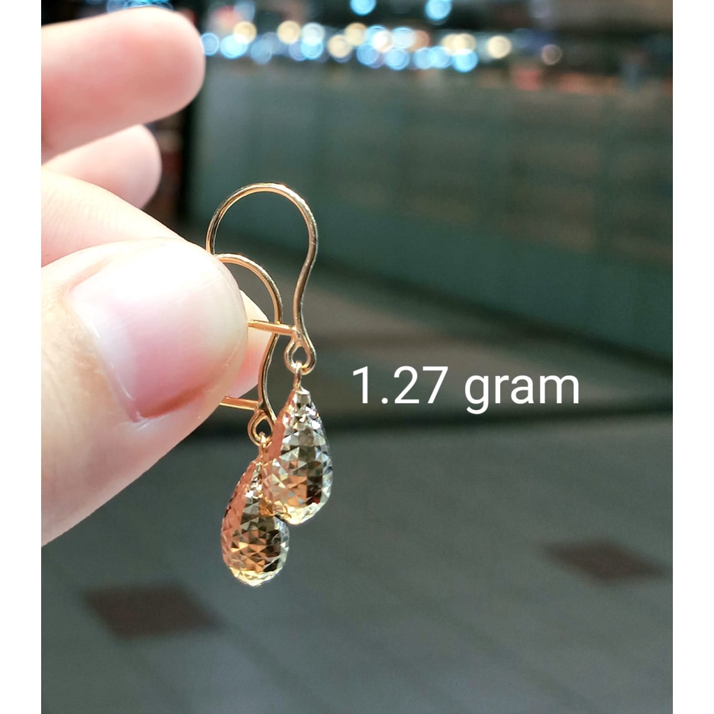 Anting Emas Kait Labu Mata Air Ukir Kadar 70% 1.27 Gram