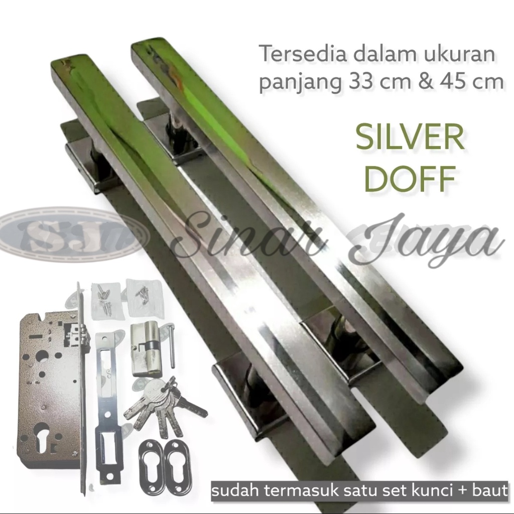 1 set handle pintu rumah stainless panjang 45cm 33cm gagang tarikan pintu rumah set body kunci handel hendel pintu rumah minimalis pegangan pintu kuputarung murah