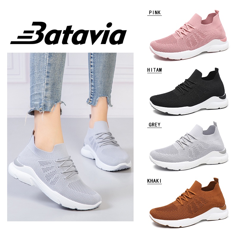 （COD）Batavia Fashion Baru Sepatu Wanita Sneakers Bernapas Tipis Kasual Mesh Rajutan Sepatu Wanita Sepatu Lari A23