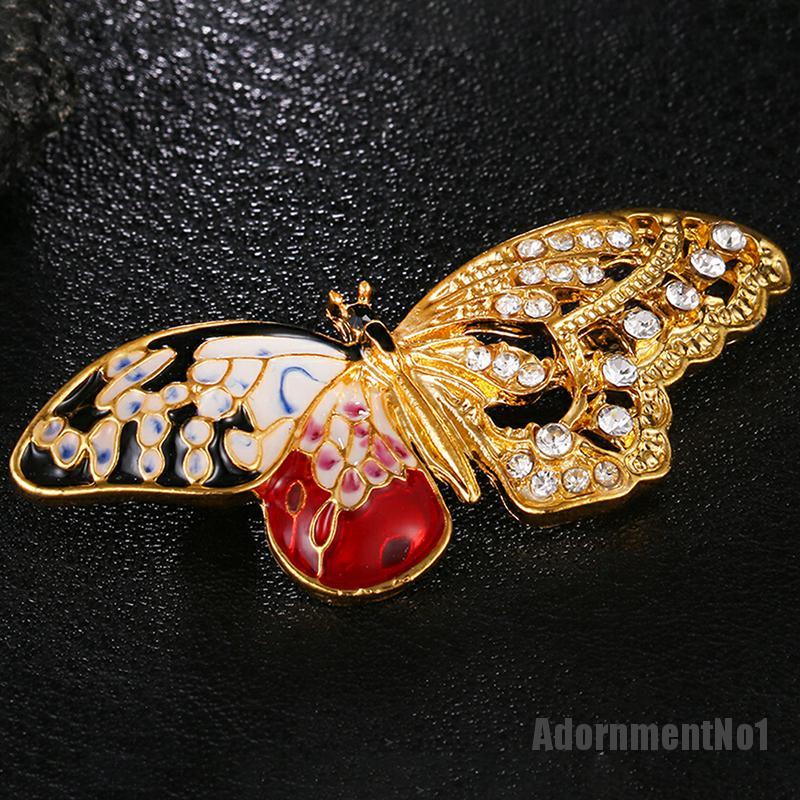 (Adornmentno1) Bros / Pin Butterfly Enamel Hias Kristal Berlian Imitasi Untuk Wanita